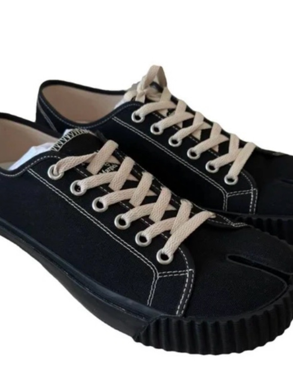 Maison Martin Margiela Black Canvas Low-Top Sneakers with Cream Laces